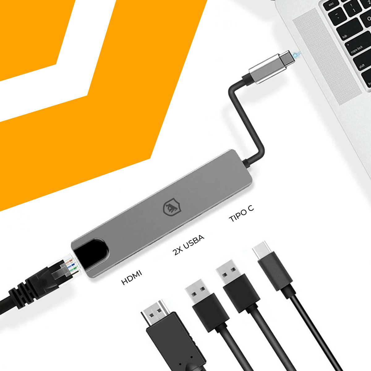 Adaptador de rede RJ45 - Hub 5 em 1 Internet / HDMI para Tipo C - Gshield