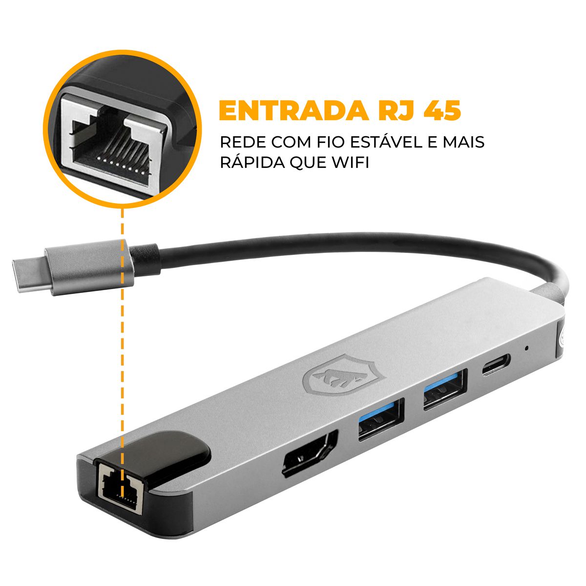 Adaptador de rede RJ45 - Hub 5 em 1 Internet / HDMI para Tipo C - Gshield