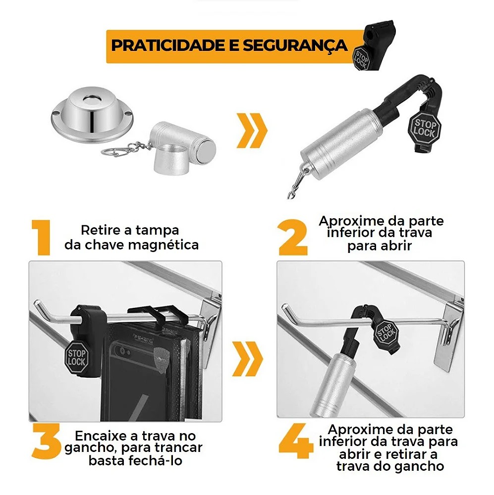 Kit Trava de segurança anti-furto para gancho expositor Stop Lock 12unid + 1 Chave - Gshield - foto 5