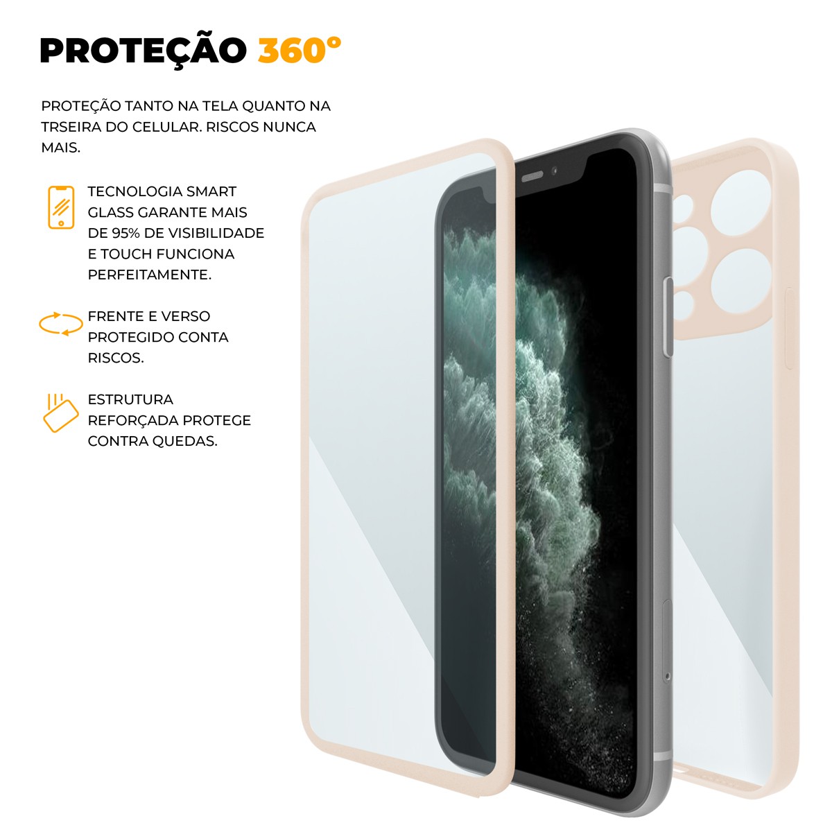 Capa 360 para iPhone 11 Pro Max - Rosa - Frente e Verso - Gshield