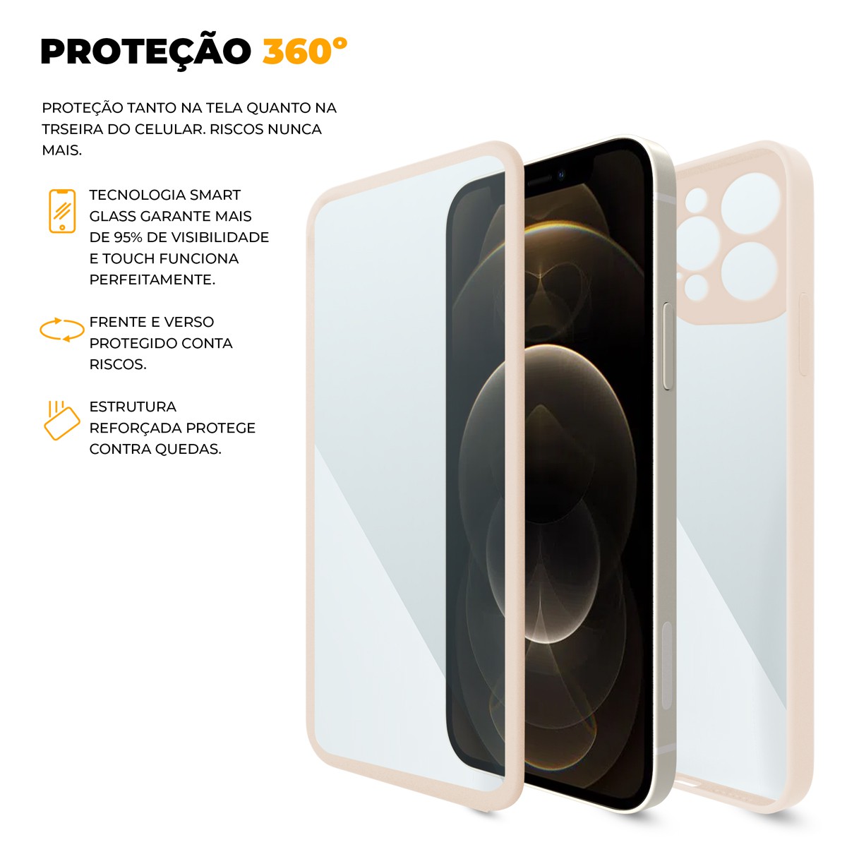 Capa 360 para iPhone 12 Pro - Rosa - Frente e Verso - Gshield