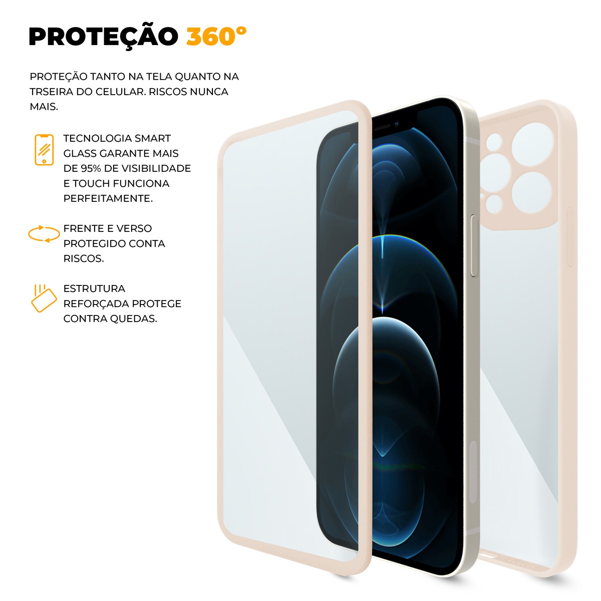 Capa 360 para iPhone 12 Pro Max - Rosa - Frente e Verso - Gshield