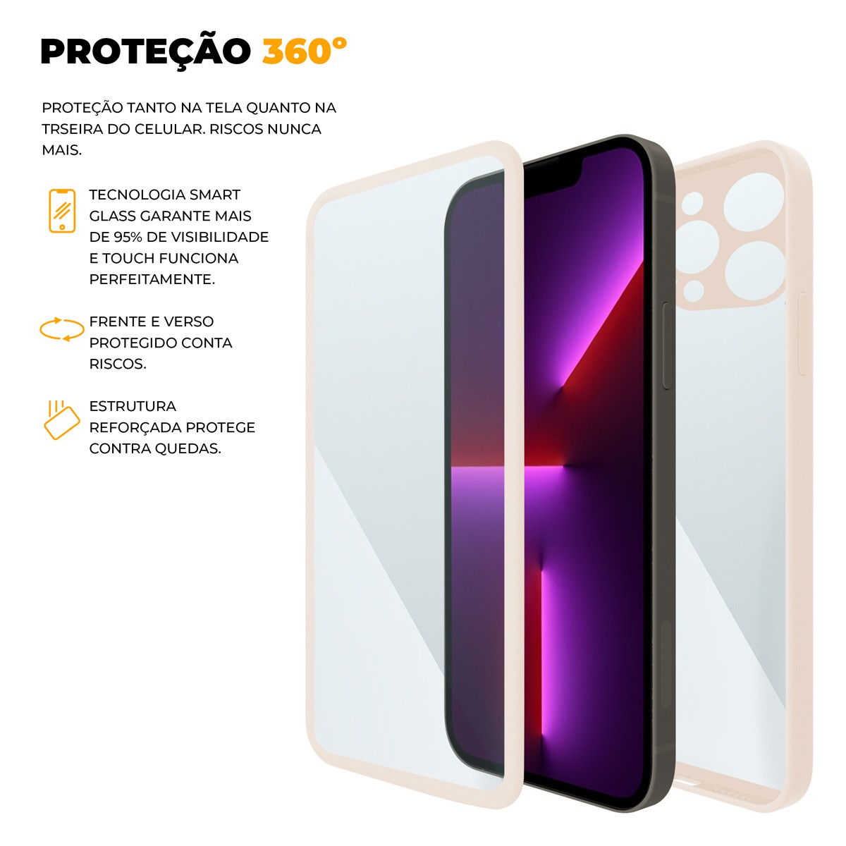 Capa 360 para iPhone 13 Pro - Rosa - Frente e Verso - Gshield