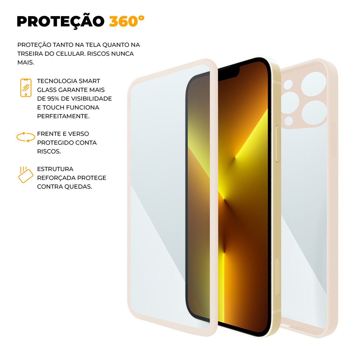 Capa 360 para iPhone 13 Pro Max - Rosa - Frente e Verso - Gshield