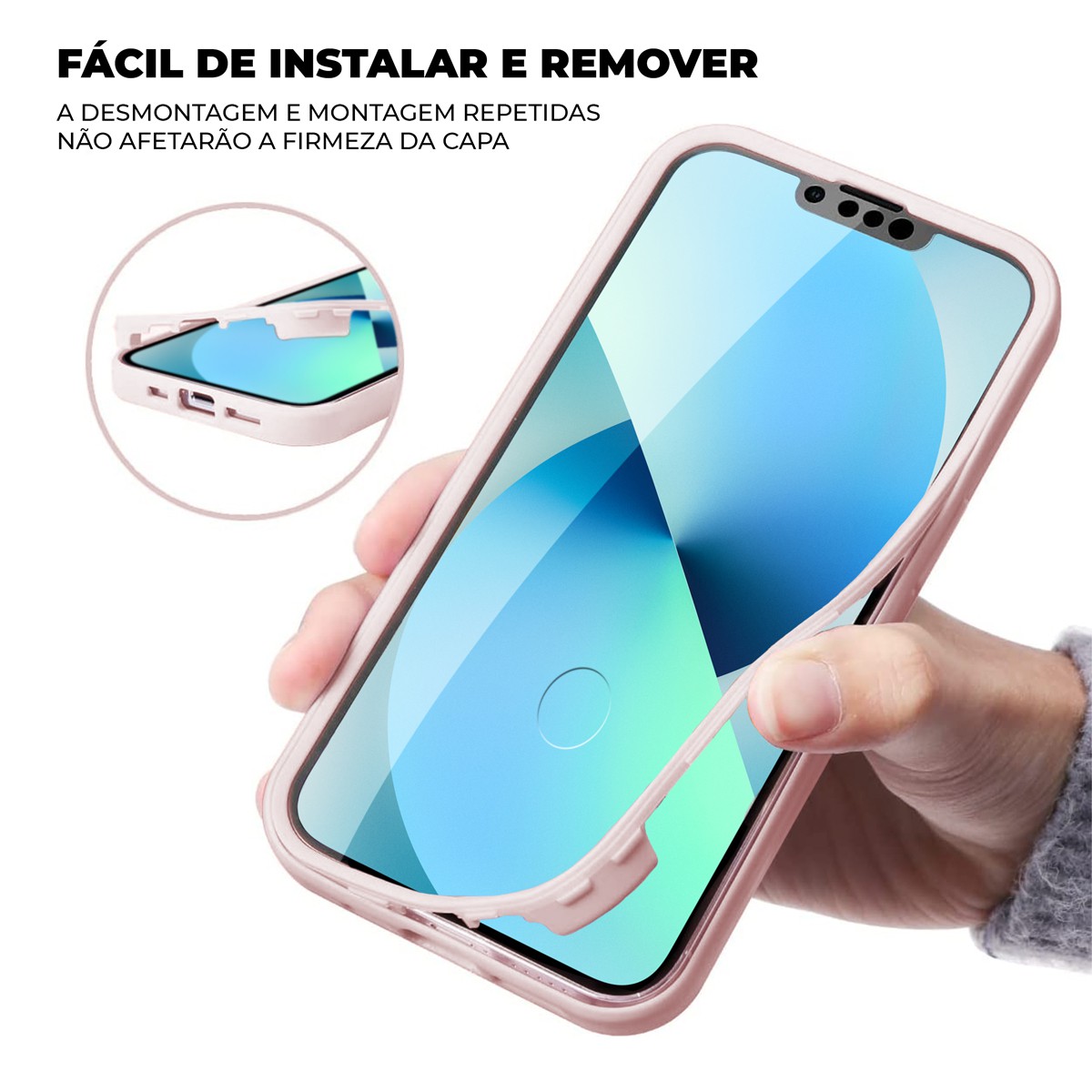 Capa 360 para iPhone 13 Pro Max - Rosa - Frente e Verso - Gshield