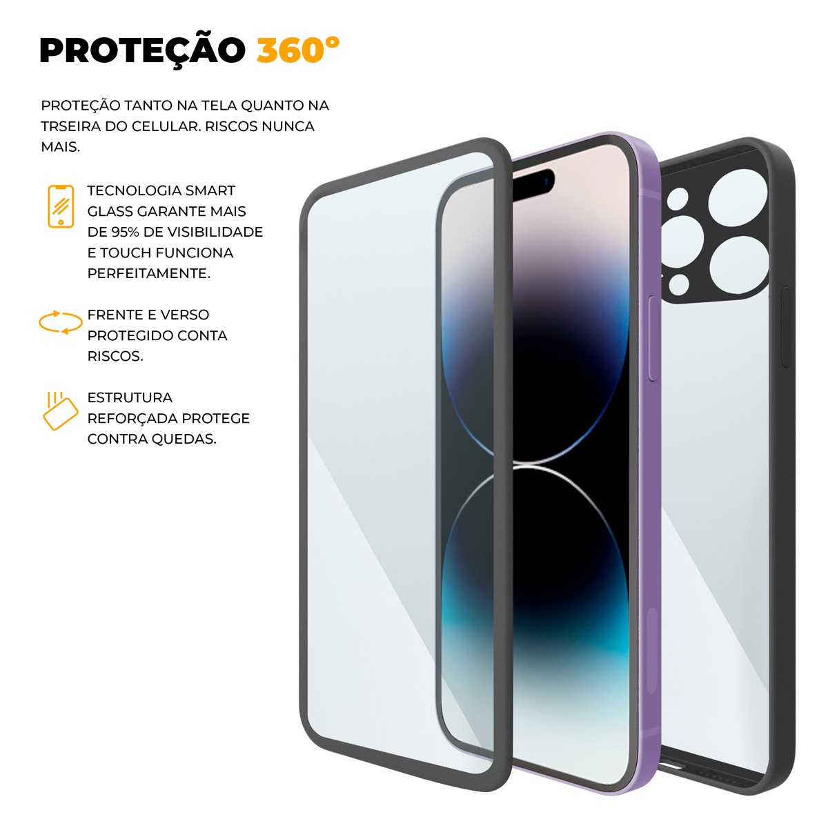 Capa 360 para iPhone 14 Pro - Preta - Frente e Verso - Gshield