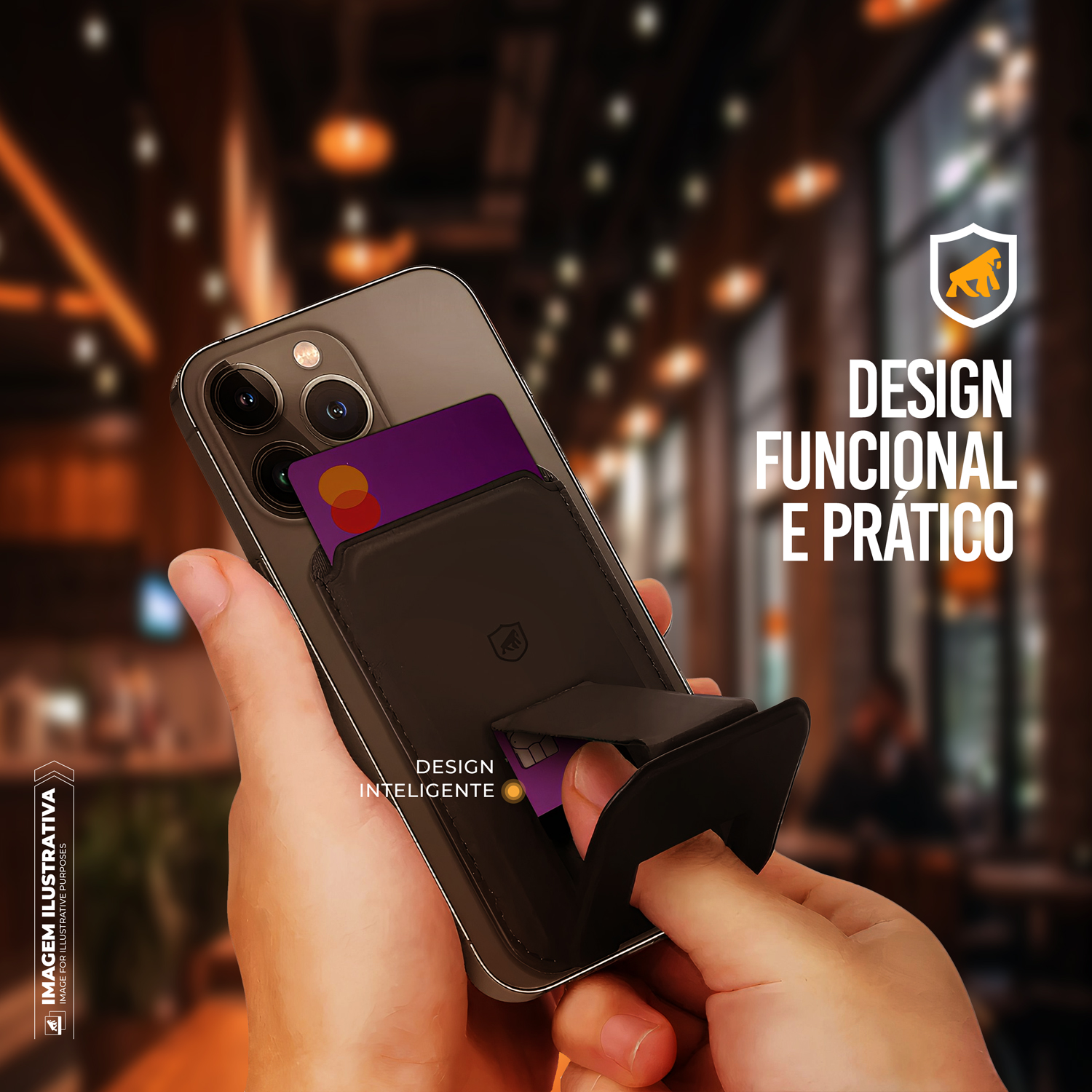 Carteira Magsafe com Kickstand - Porta Cartão Magnético - Preta - Gshield - foto 3