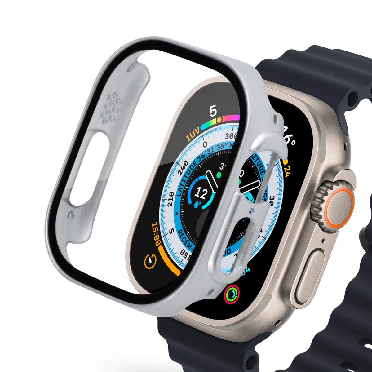 Case para Apple Watch Ultra 49MM (Series 1ª geração/2ª geração/3ª geração) Prata - Armor - acompanha película integrada na case - Gshield