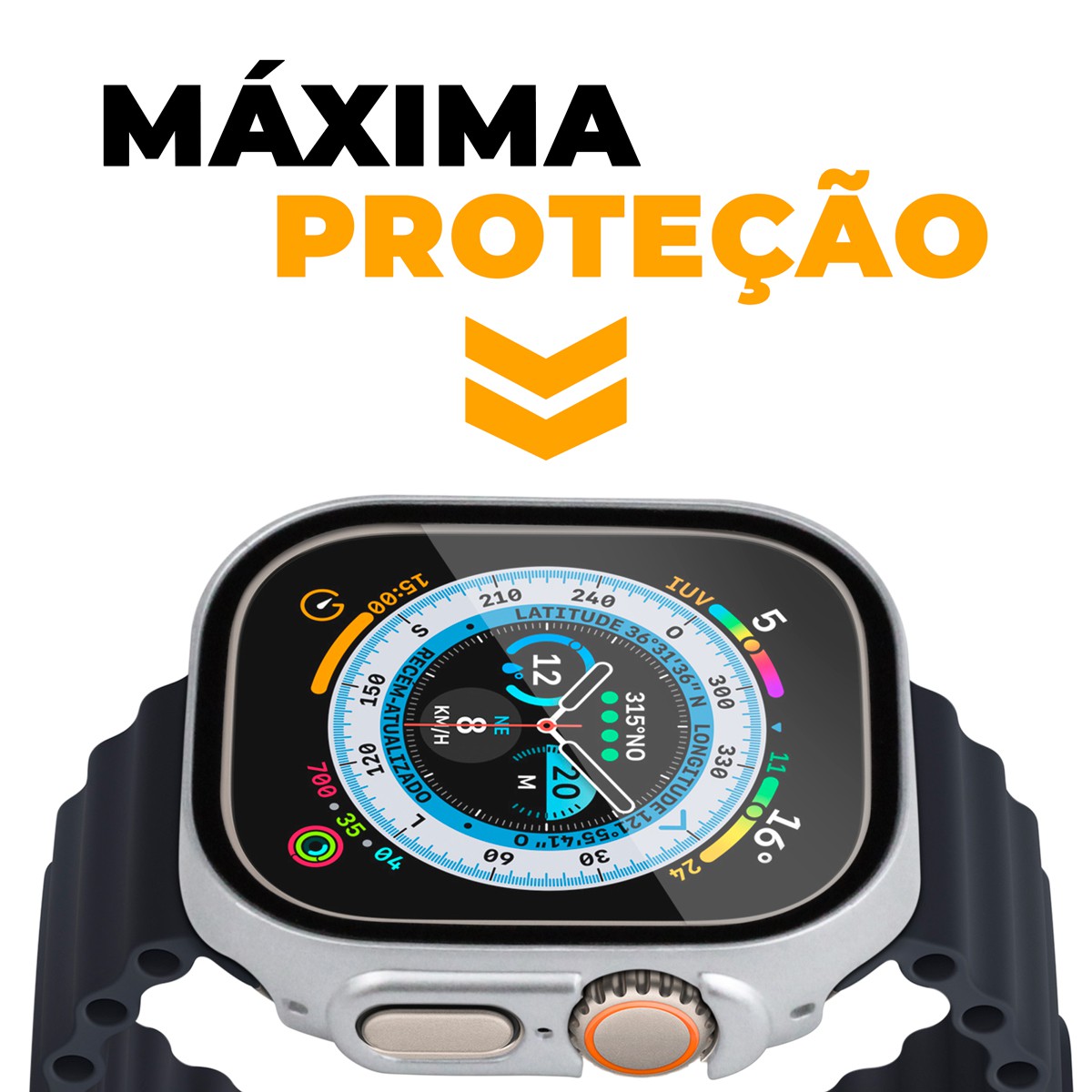 Case para Apple Watch Ultra 49MM (Series 1ª geração/2ª geração/3ª geração) Prata - Armor - acompanha película integrada na case - Gshield