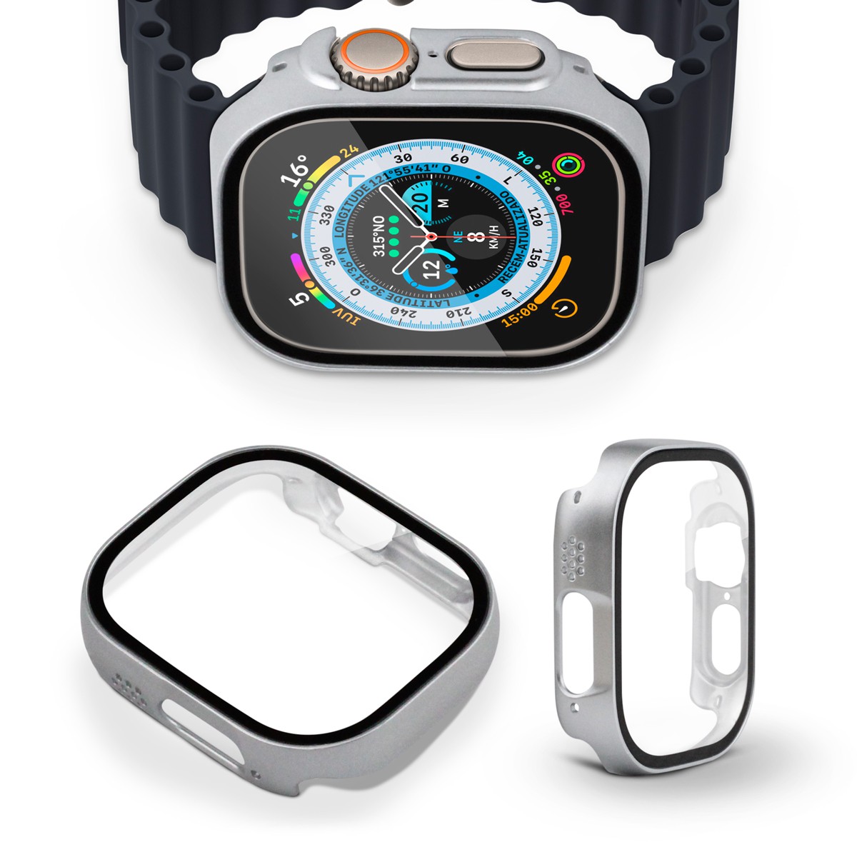 Case para Apple Watch Ultra 49MM (Series 1ª geração/2ª geração/3ª geração) Prata - Armor - acompanha película integrada na case - Gshield