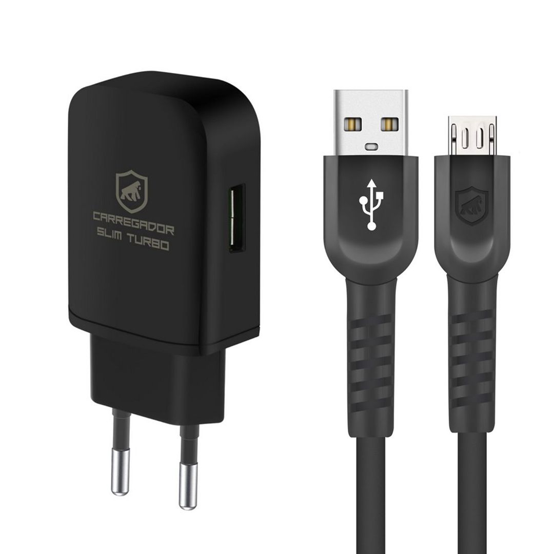 Kit Carregador Turbo Slim com Cabo Dual Shock Micro USB V8 - Original - Gshield