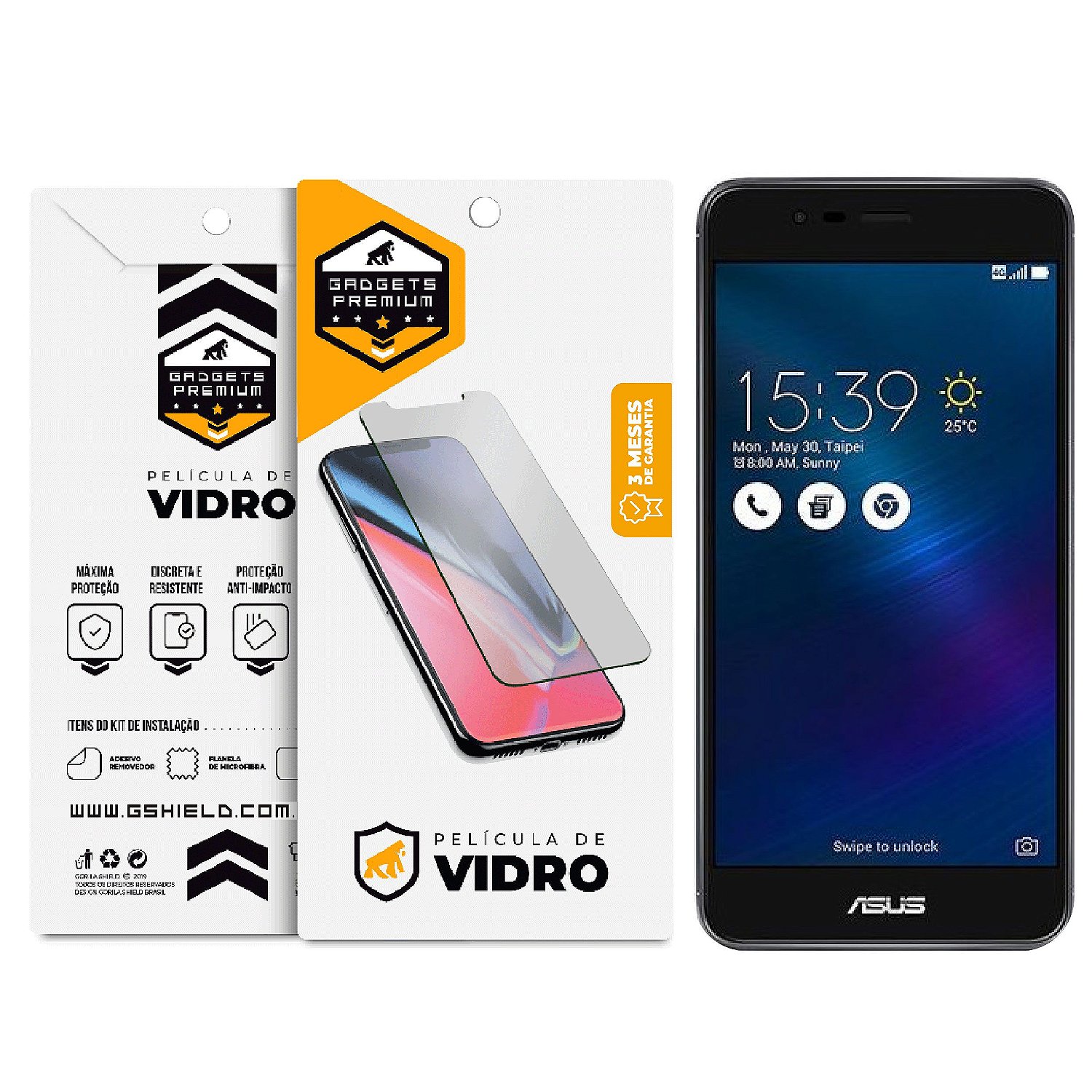 Películas para Asus Zenfone 3 Max 5.2 : Vidro Dupla + Traseira Fibra de Carbono - Gshield