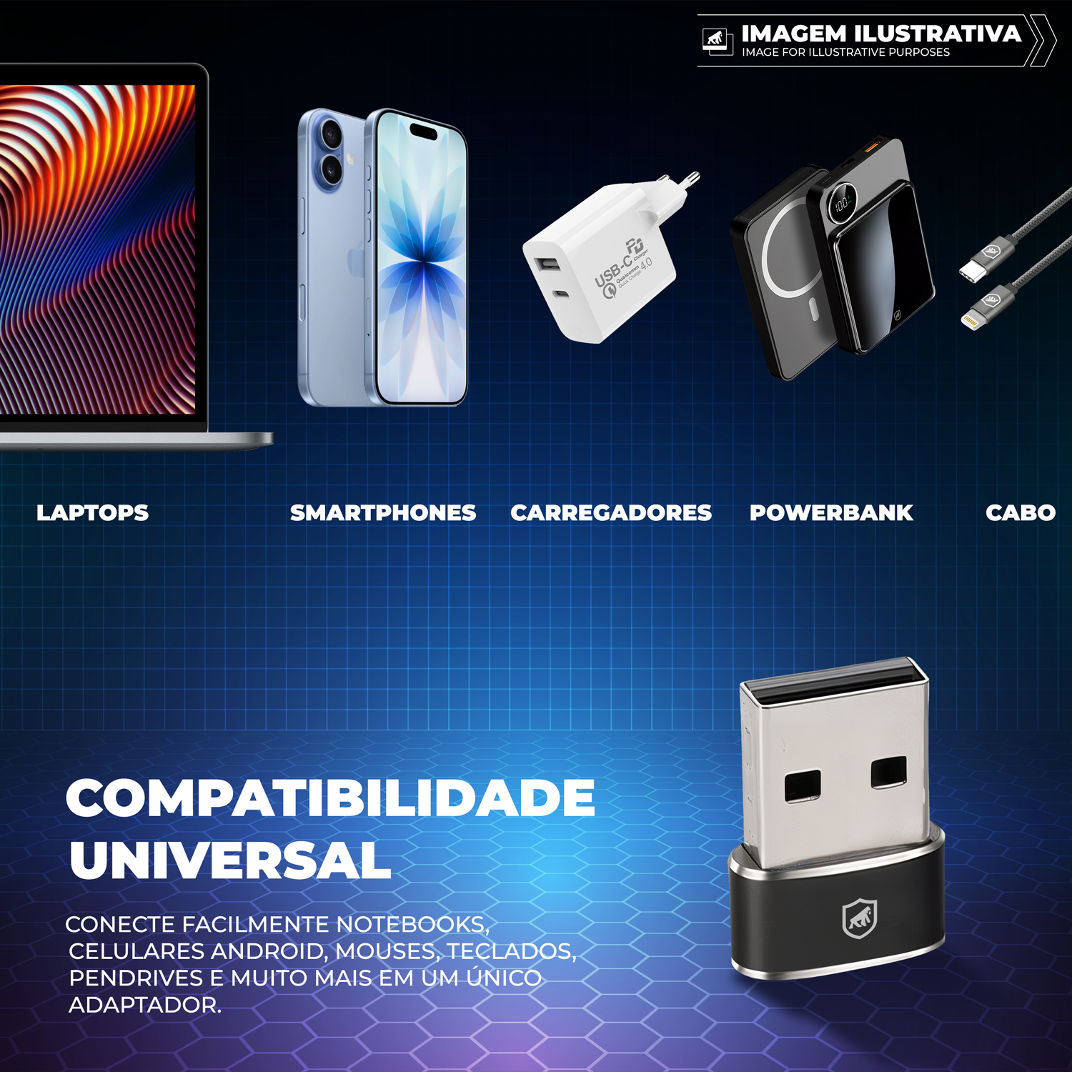Adaptador Tipo C / USB-A - Preto - Gshield - foto 2
