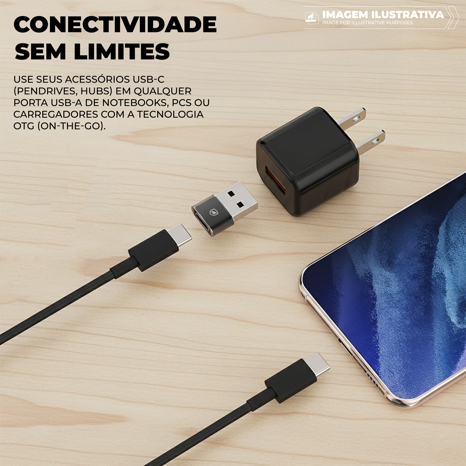 Adaptador Tipo C / USB-A - Preto - Gshield - foto 5