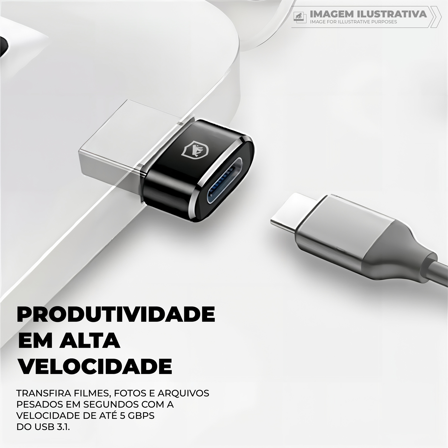 Adaptador Tipo C / USB-A - Preto - Gshield - foto 4