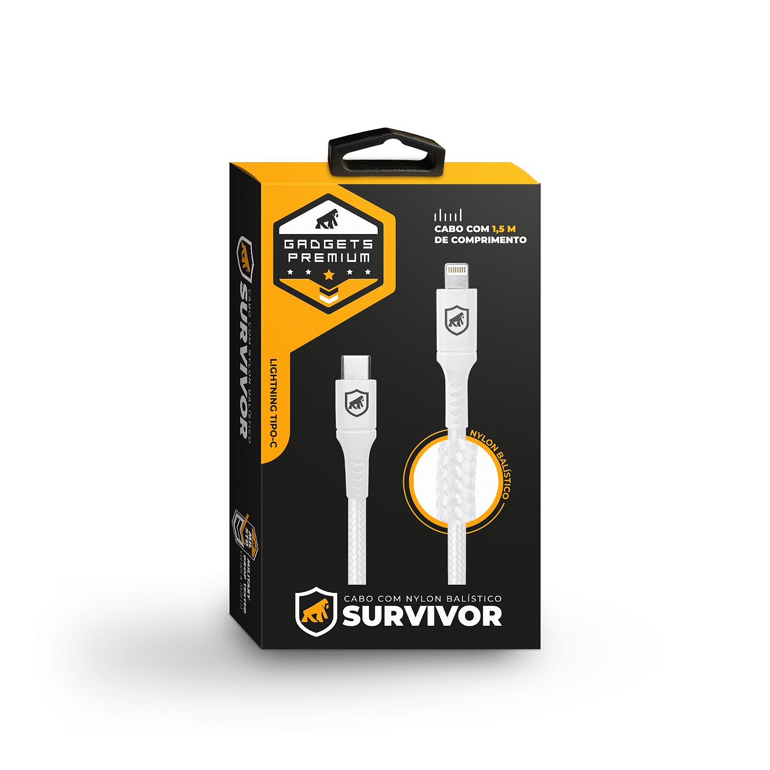 Cabo Survivor para Lightning / Tipo C - 1,5m - Branco - Gshield - foto 6
