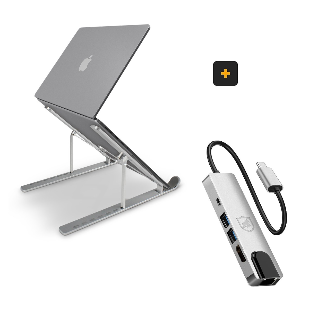 Suporte para Notebook Armor Slim + Adaptador de Rede RJ45 - Hub 5 em 1 Internet / HDMI para Tipo C - Gshield