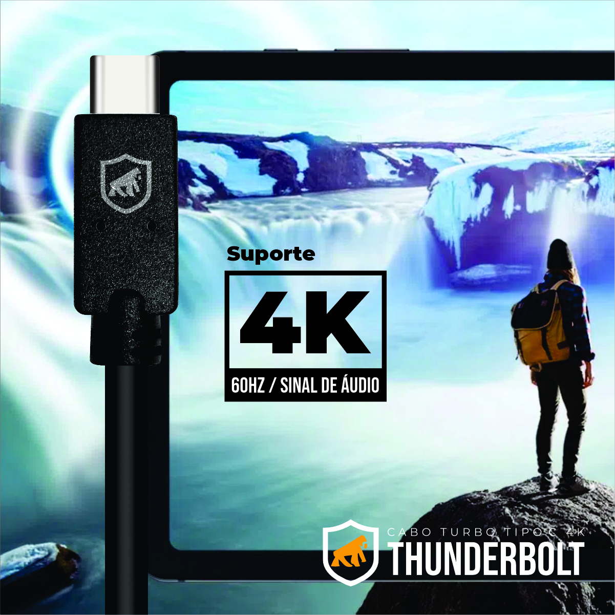 Cabo ThunderBolt carregamento 65W + Áudio e Vídeo 4K 60Hz 3.1 USB-C / Tipo C - 1,8M - Gshield - foto 3