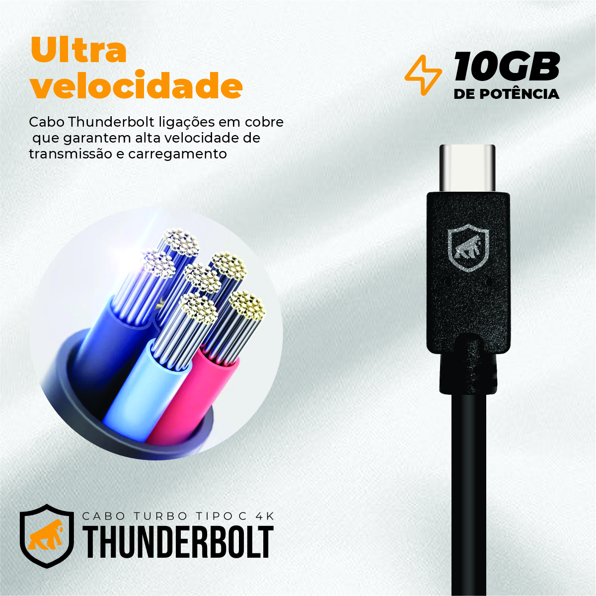 Cabo ThunderBolt carregamento 65W + Áudio e Vídeo 4K 60Hz 3.1 USB-C / Tipo C - 1,8M - Gshield - foto 2