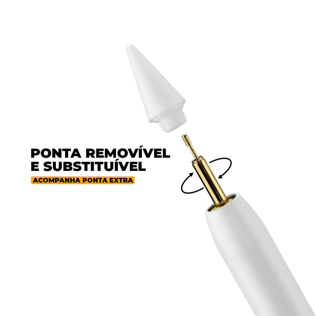 Caneta Touch Capacitiva Pro com Palm Rejection e traço adaptável - Branca - Gshield
