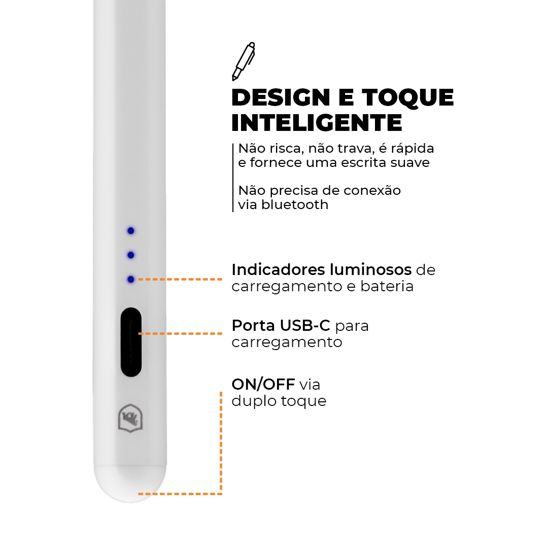 Caneta Touch Capacitiva Pro com Palm Rejection e traço adaptável - Branca - Gshield