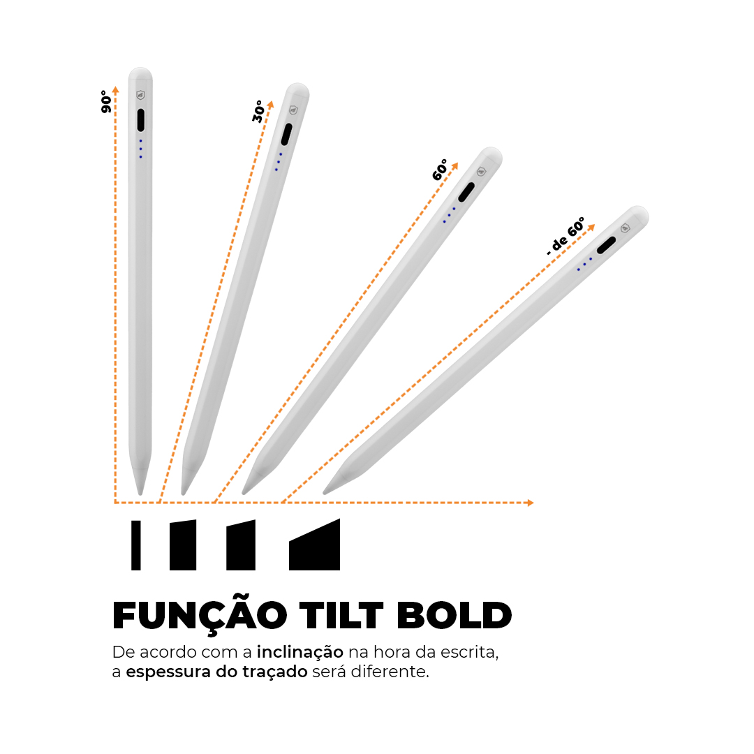 Caneta Touch Capacitiva Pro com Palm Rejection e traço adaptável - Branca - Gshield