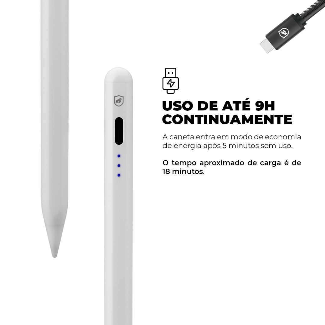 Caneta Touch Capacitiva Pro com Palm Rejection e traço adaptável - Branca - Gshield