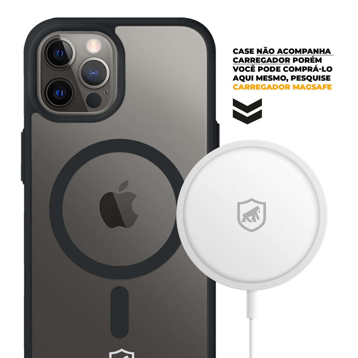 Kit Capa Magsafe Preta e Pelicula Dual Glass Preta para iPhone 12 - Gshield