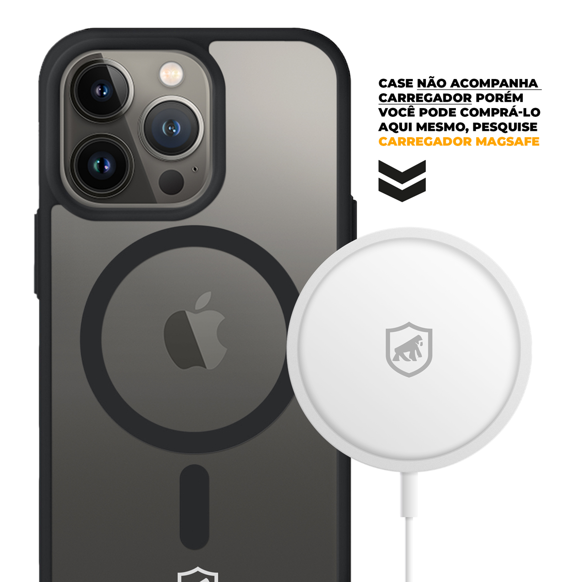 Kit Capa Magsafe Preta e Pelicula Dual Glass Preta para iPhone 13 Pro Max - Gshield