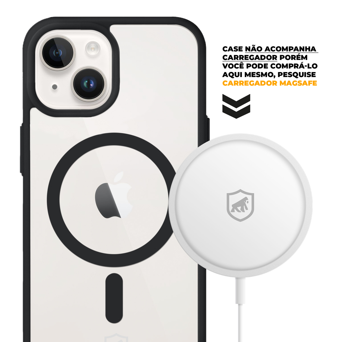 Kit Capa Magsafe Preta e Pelicula Dual Glass Preta para iPhone 13 - Gshield