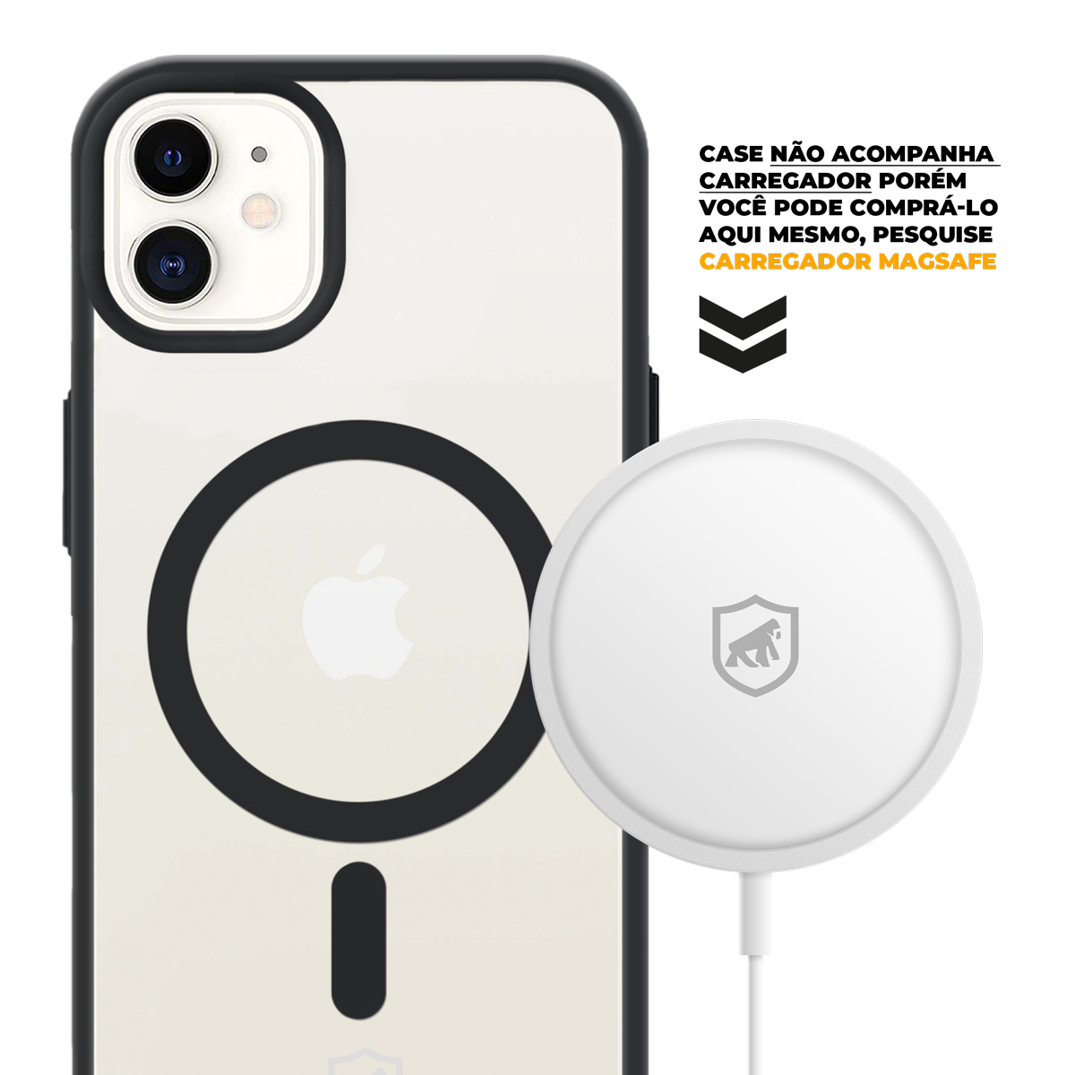 Kit Capa Magsafe Preta e Pelicula Dual Glass Preta para iPhone 11 - Gshield