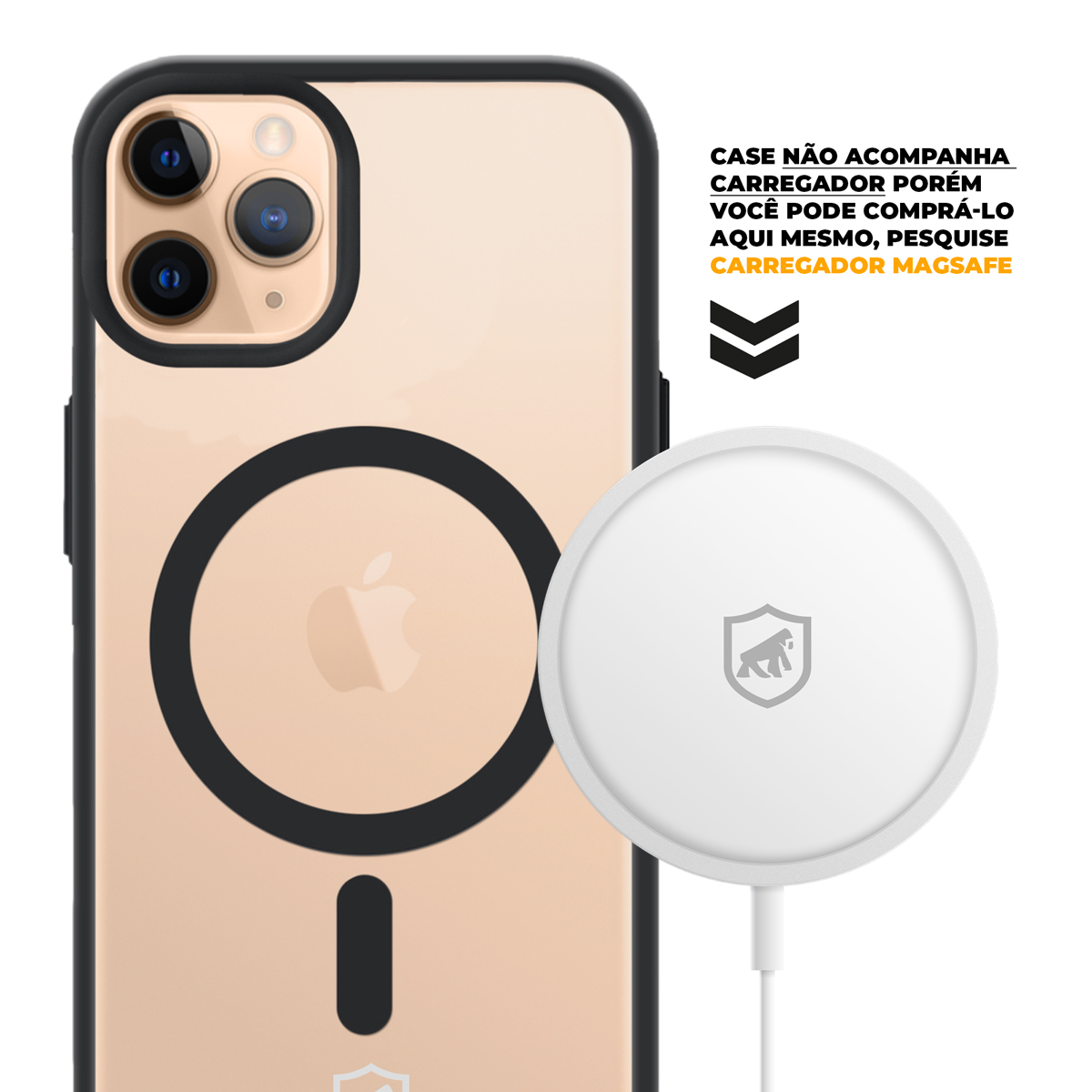 Kit Capa Magsafe Preta e Pelicula Dual Glass Preta para iPhone 11 Pro Max - Gshield