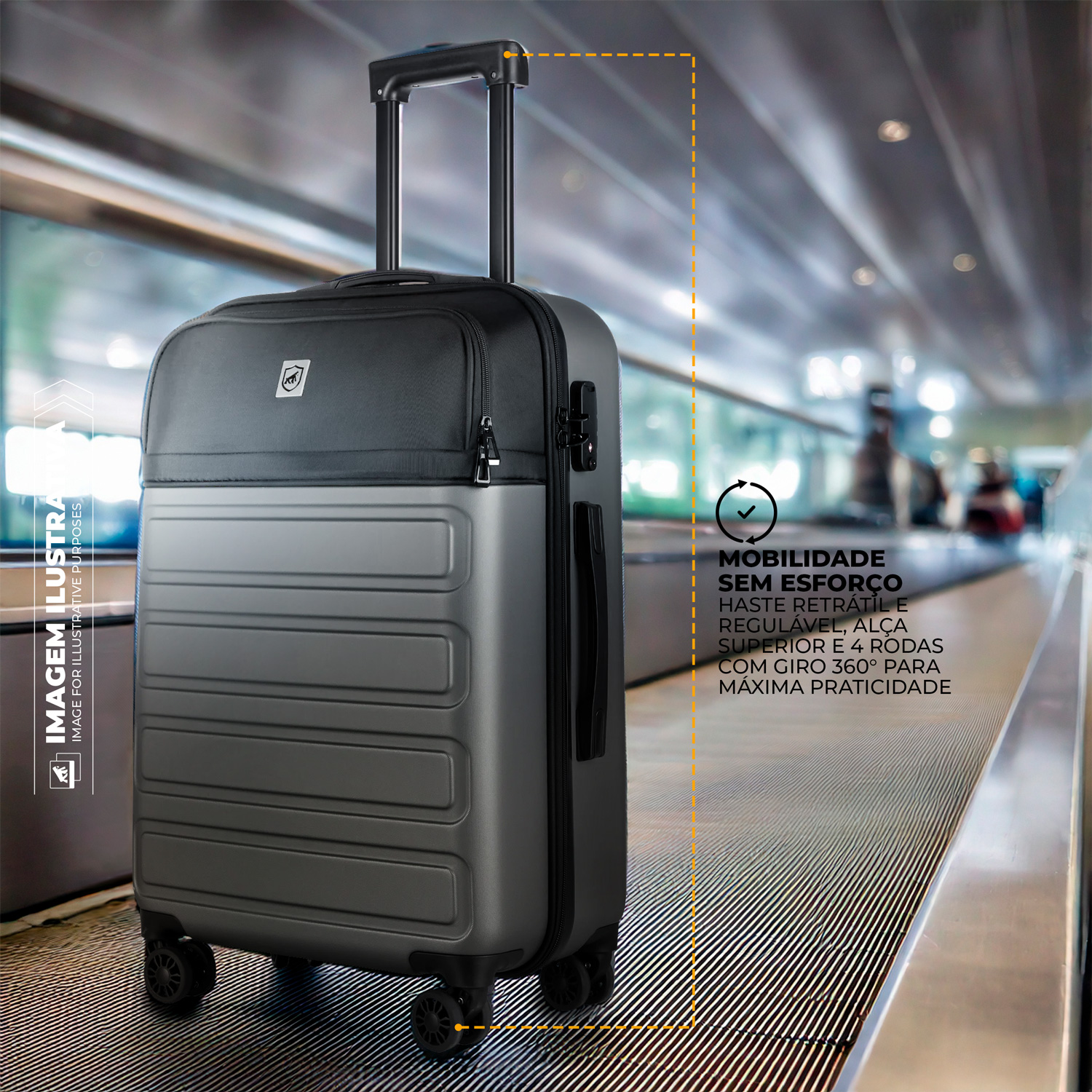 Mala de Viagem Armor com Rodas 360° - 24 polegadas - Média - Para Despachar - Gshield - foto 3