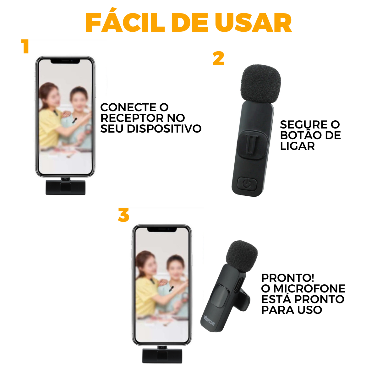 Microfone Wireless de Lapela - Tipo C - Verde - foto 7