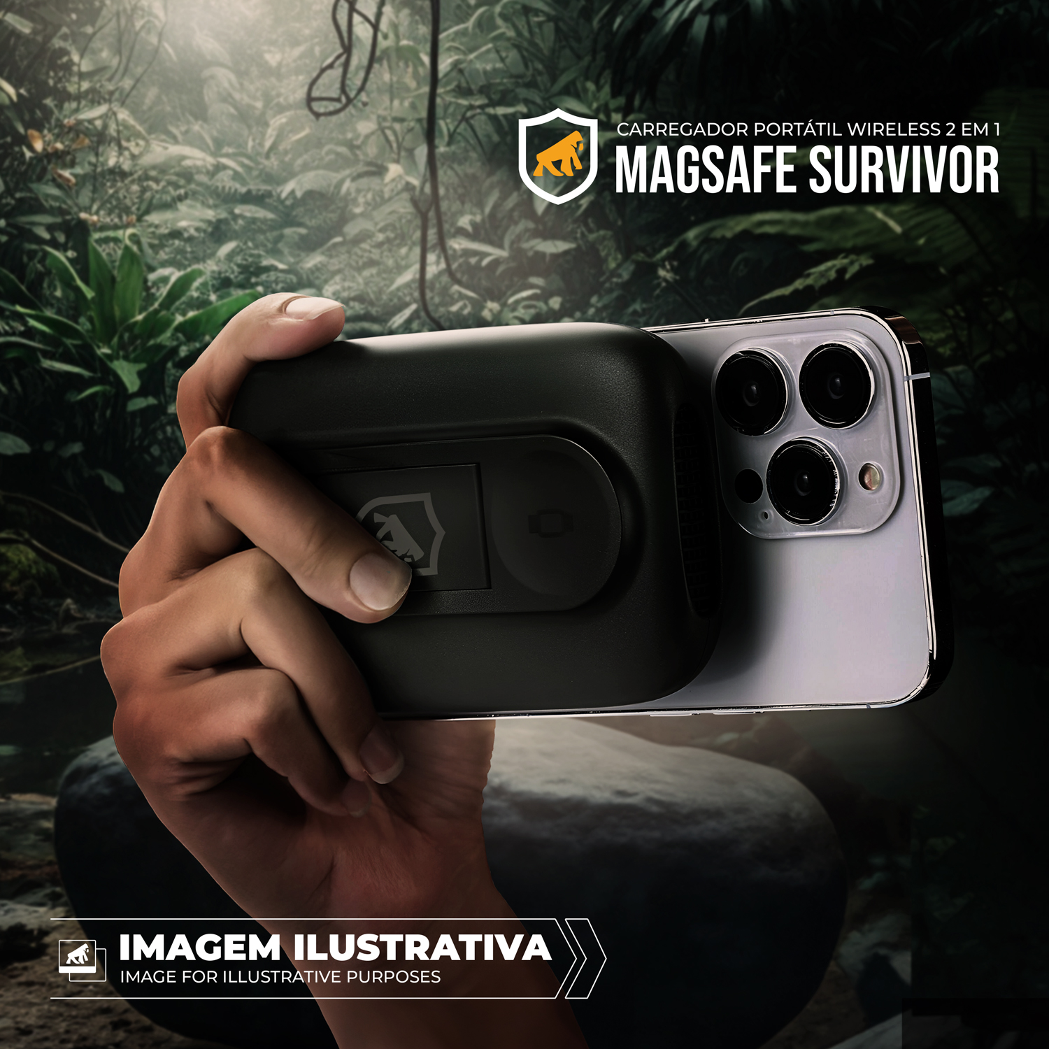Carregador Portátil 2 em 1 Wireless Magsafe 10.000 mAh - Preto - Survivor - Gshield