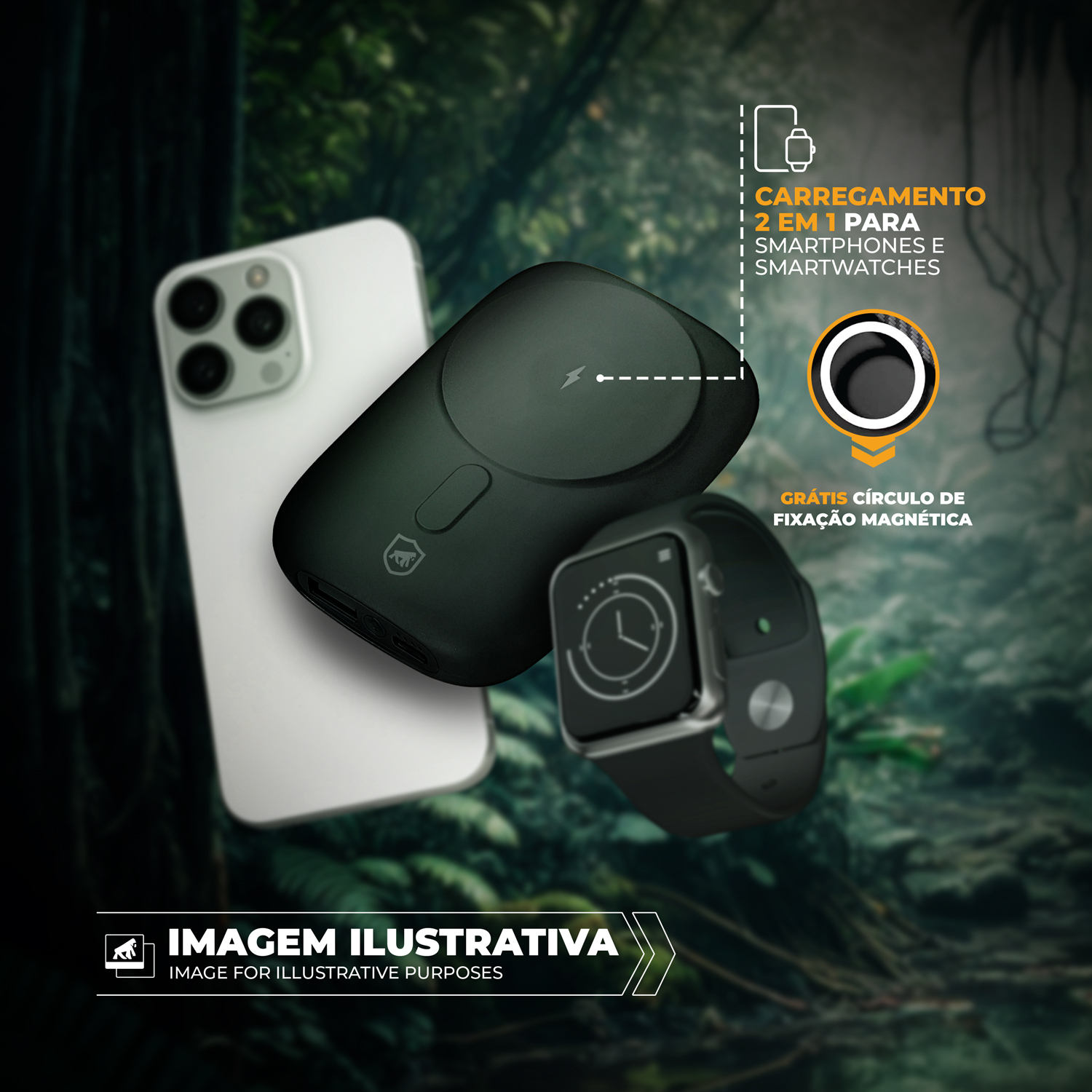 Carregador Portátil 2 em 1 Wireless Magsafe 10.000 mAh - Preto - Survivor - Gshield
