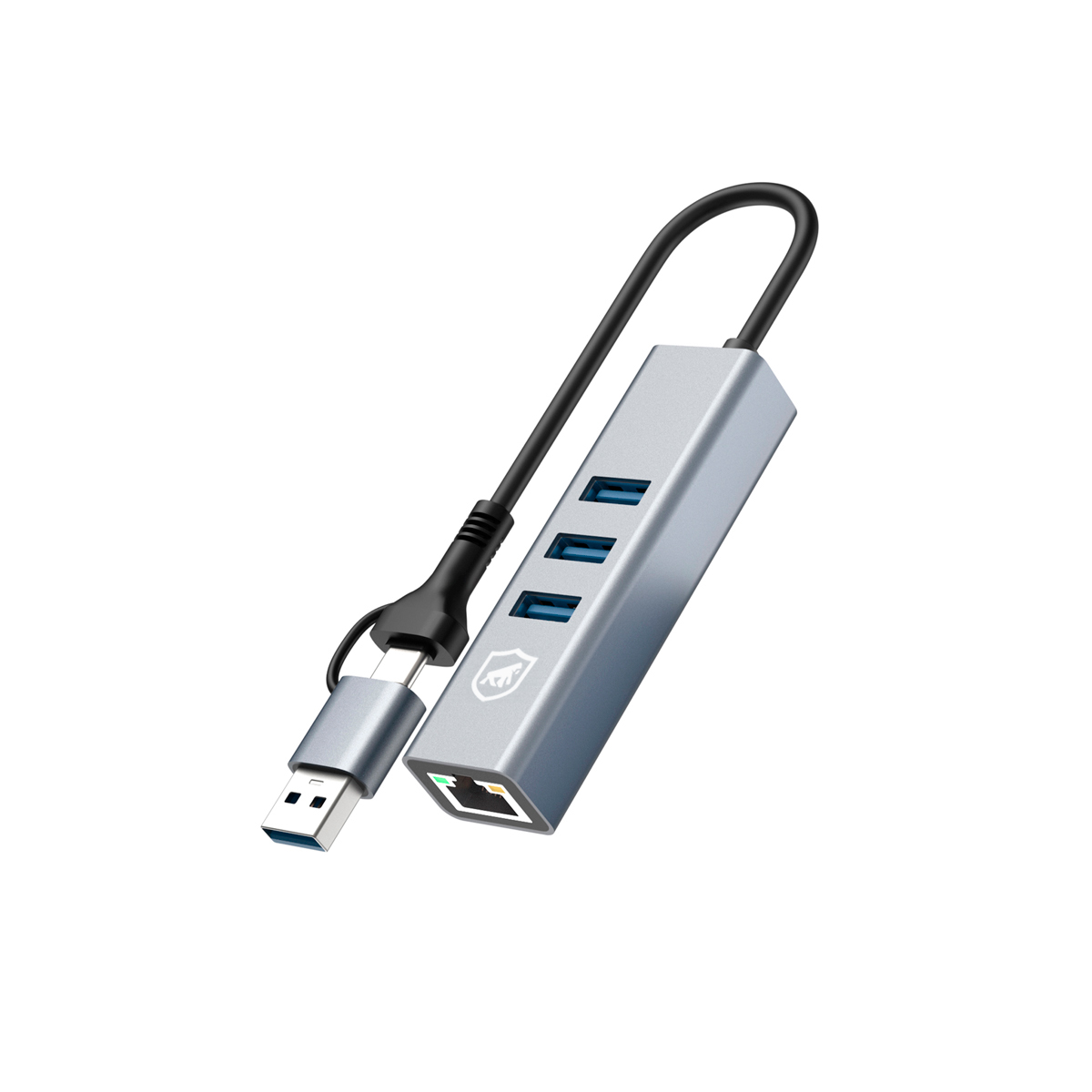 Hub USB-C Multiportas com Adaptador USB-A, Conector Ethernet LAN + 3 Portas USB 3.0 de até 5 Gbps, Liga de Alumínio Portátil para Periféricos, Tablet, Computador e Notebook - Gshield