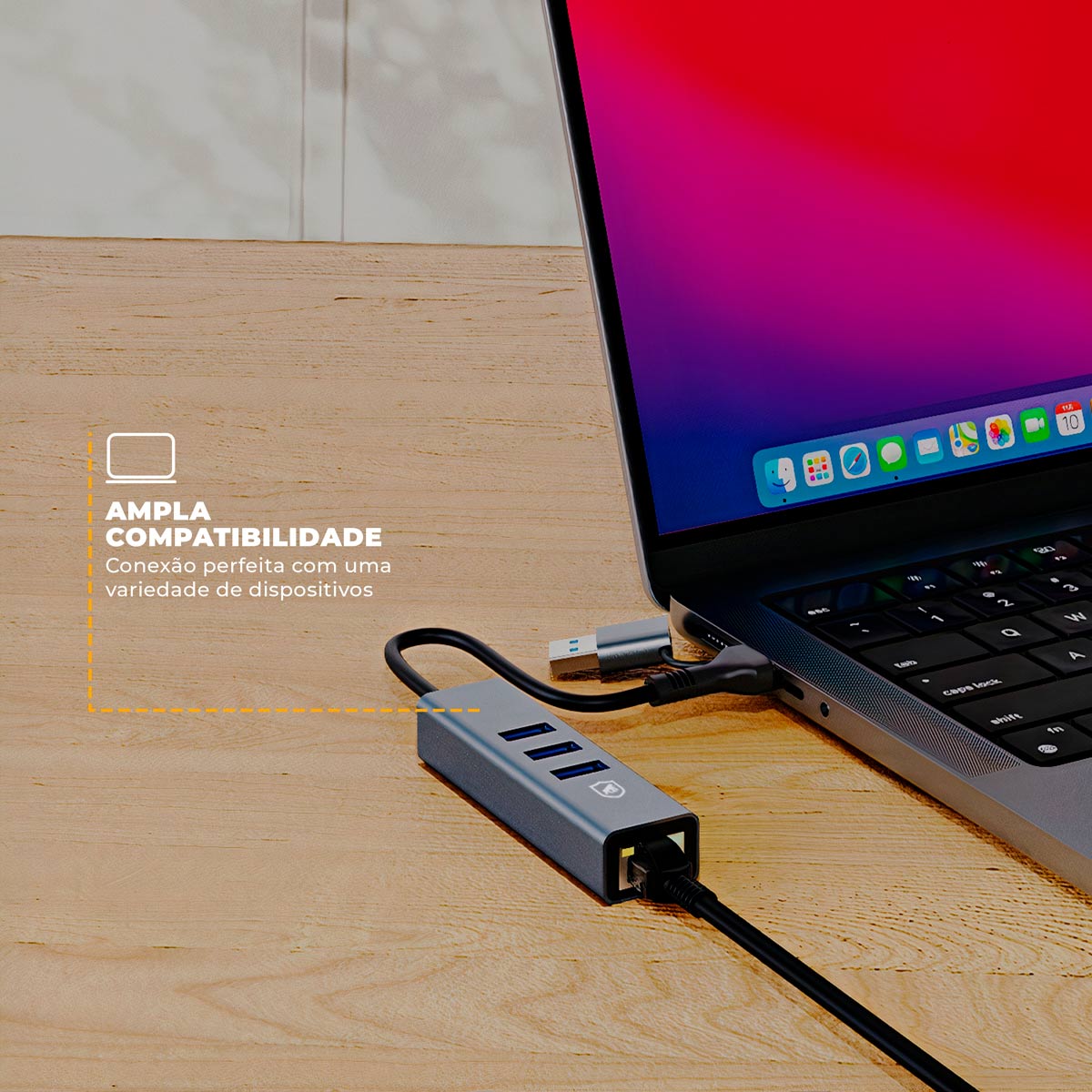 Hub USB-C Multiportas com Adaptador USB-A, Conector Ethernet LAN + 3 Portas USB 3.0 de até 5 Gbps, Liga de Alumínio Portátil para Periféricos, Tablet, Computador e Notebook - Gshield - foto 3