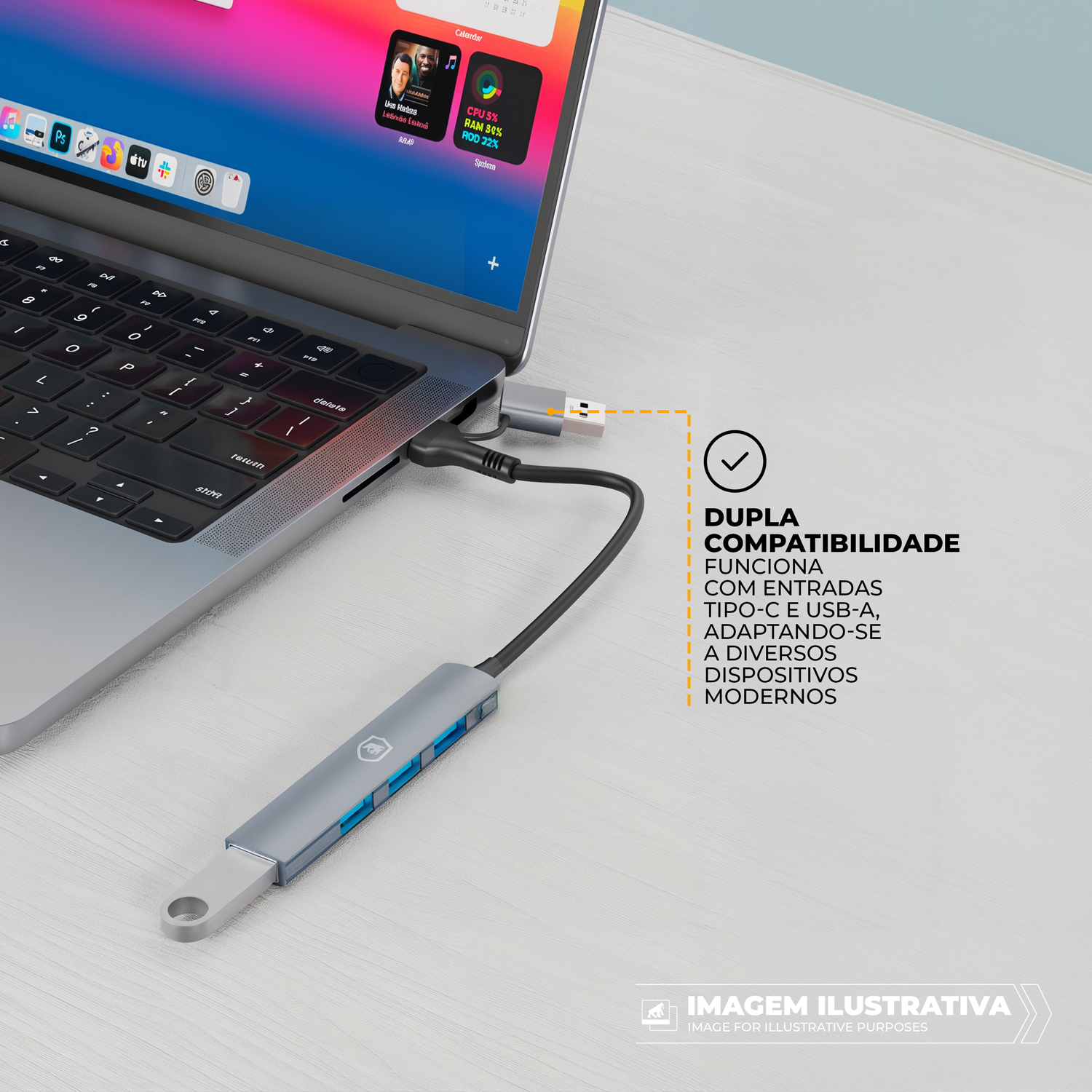 Adaptador Dock Station 4 em 1 com Entrada USB-C (Tipo c) e Adaptador USB-A, Expansor Multiportas com 1 USB 3.0 e 3 USB 2.0 para Computador, Notebook, Periféricos - foto 3