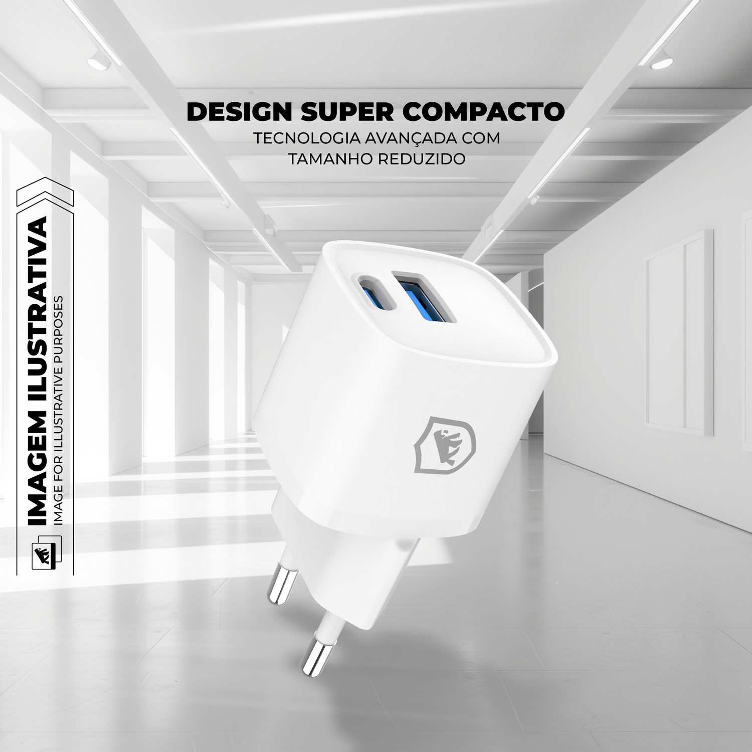 Carregador Turbo Gan Ultra Slim Tipo-C + USB-A 20W - Exclusivo Online - Branco - Gshield - foto 2