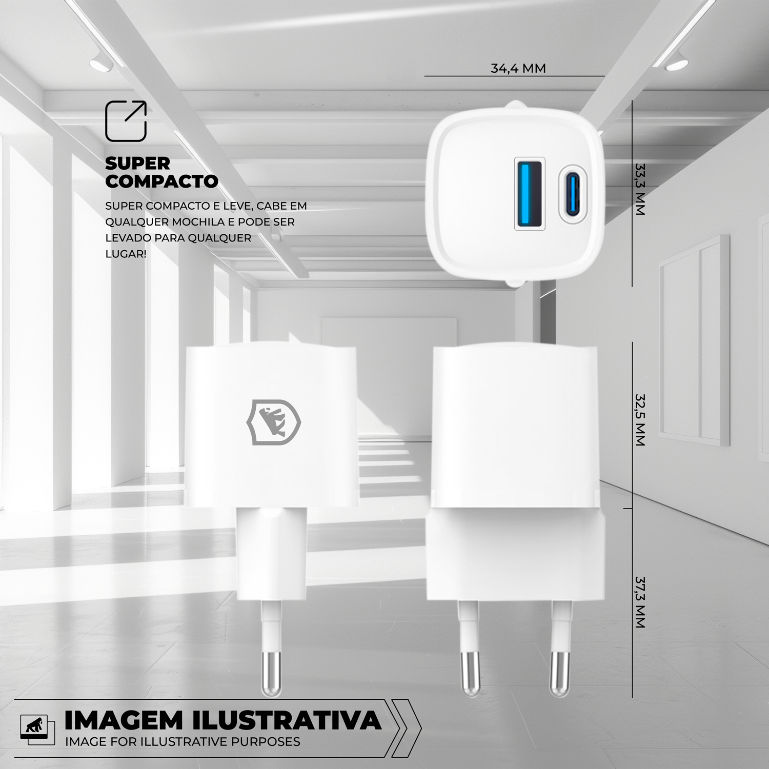 Carregador Turbo Gan Ultra Slim Tipo-C + USB-A 20W - Exclusivo Online - Branco - Gshield - foto 3