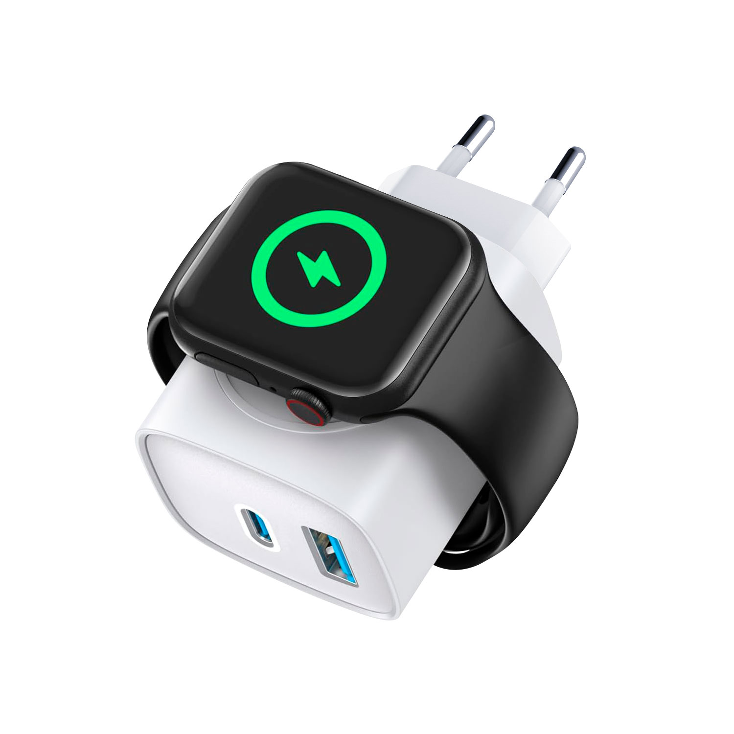 Carregador de Parede Universal Survivor 2 em 1 Power Delivery 23W Tipo C Ultra Rápido + USB A e Base de Carregamento Magnética Sem Fio para Apple Watch - Gshield - foto 2