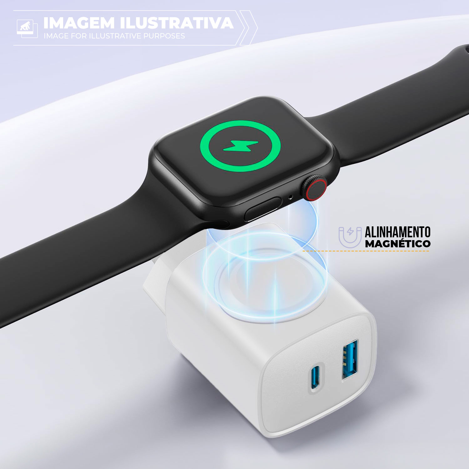 Carregador de Parede Universal Survivor 2 em 1 Power Delivery 23W Tipo C Ultra Rápido + USB A e Base de Carregamento Magnética Sem Fio para Apple Watch - Gshield - foto 5