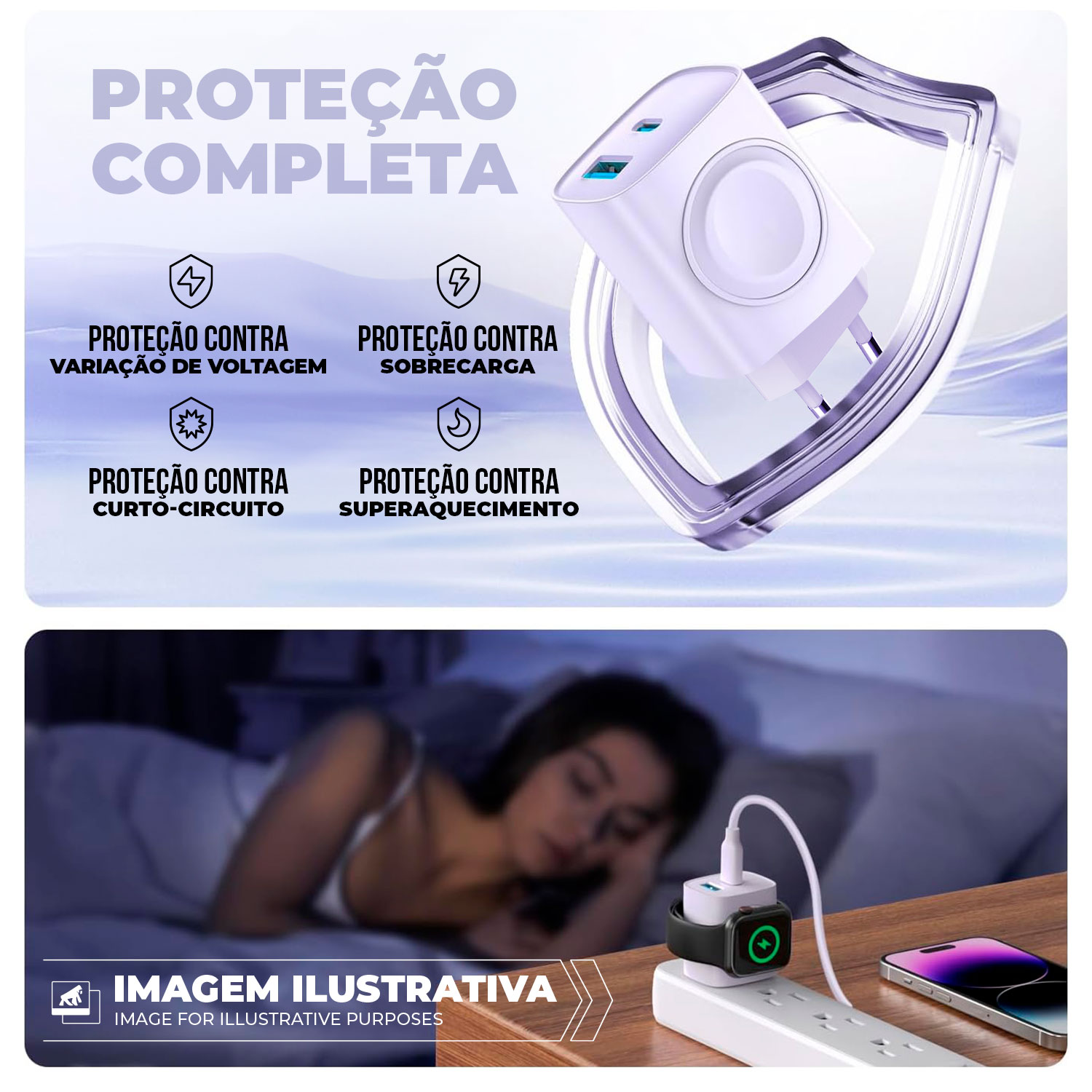 Carregador de Parede Universal Survivor 2 em 1 Power Delivery 23W Tipo C Ultra Rápido + USB A e Base de Carregamento Magnética Sem Fio para Apple Watch - Gshield - foto 7