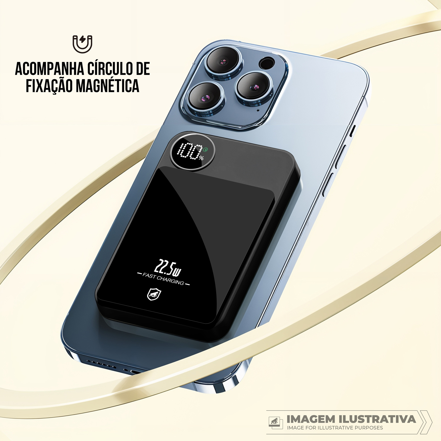 Carregador Portátil Powerbank 10.000mAh com Carregamento Wireless 15W, USB-A, Type-C e Fixação Magnética Compatível com MagSafe - TankSafe - Gshield - foto 3