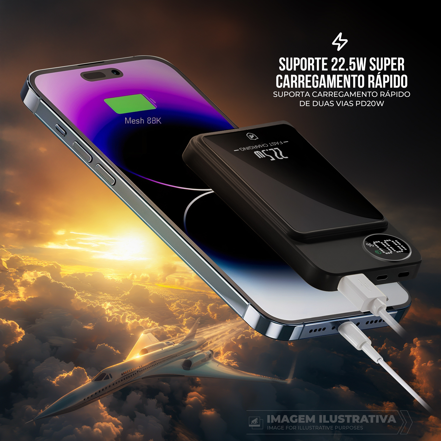 Carregador Portátil Powerbank 10.000mAh com Carregamento Wireless 15W, USB-A, Type-C e Fixação Magnética Compatível com MagSafe - TankSafe - Gshield - foto 4