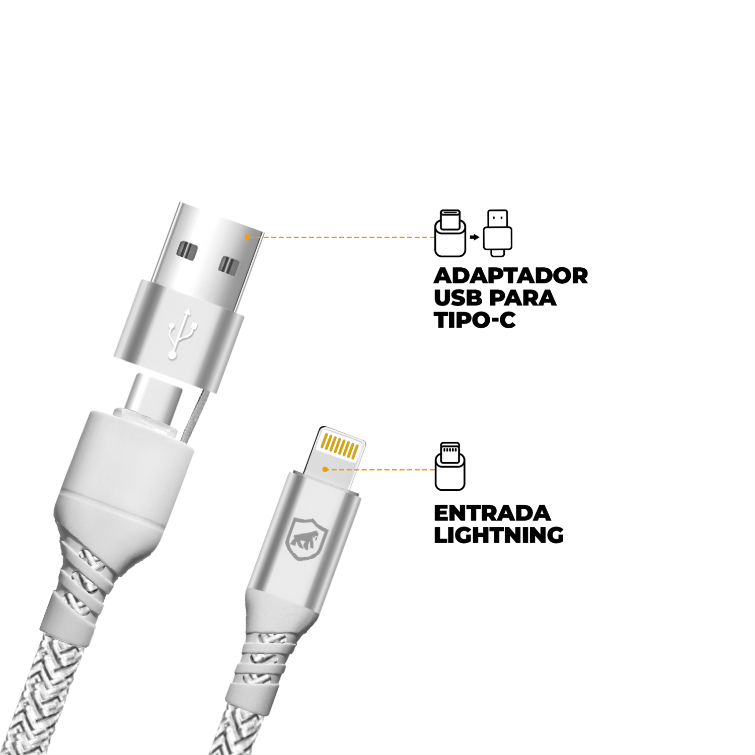 Cabo Thunder 65W 2 em 1 Tipo C / USB-A / Lightning - 1M - Gshield - foto 2