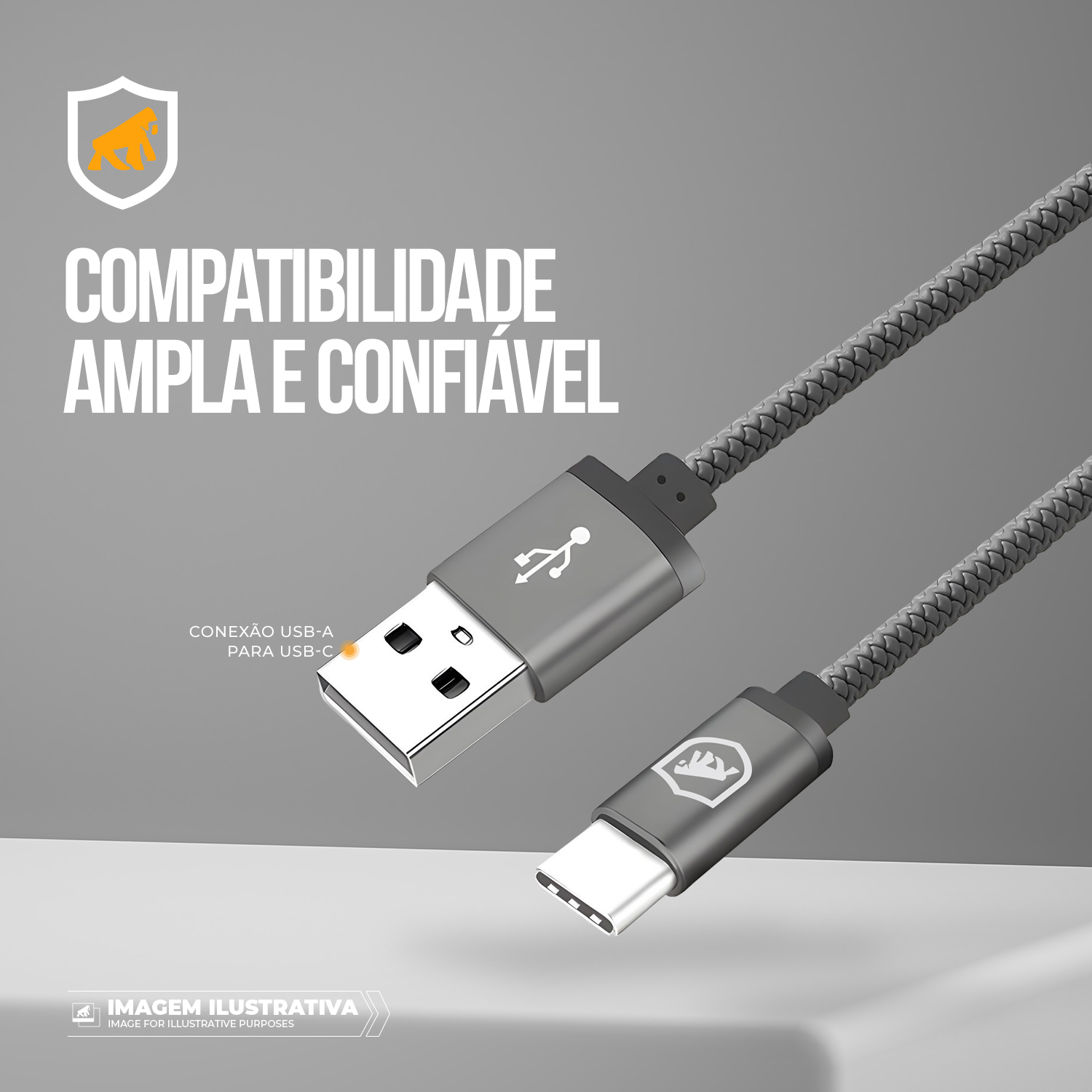 Cabo Symetric USB-A/Tipo-C - Cinza - 1,5M - Gshield