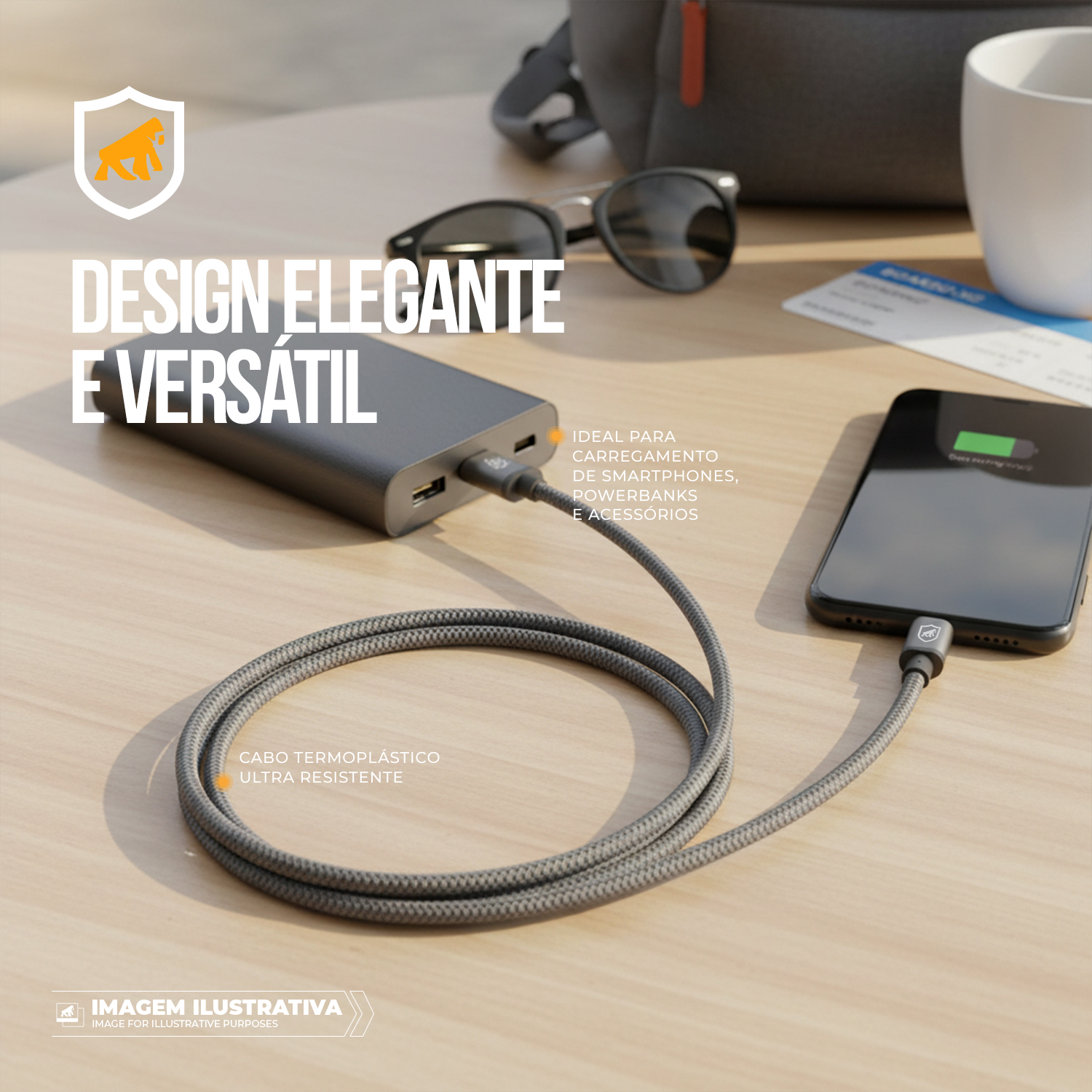 Cabo Symetric USB-A/Tipo-C - Cinza - 1,5M - Gshield