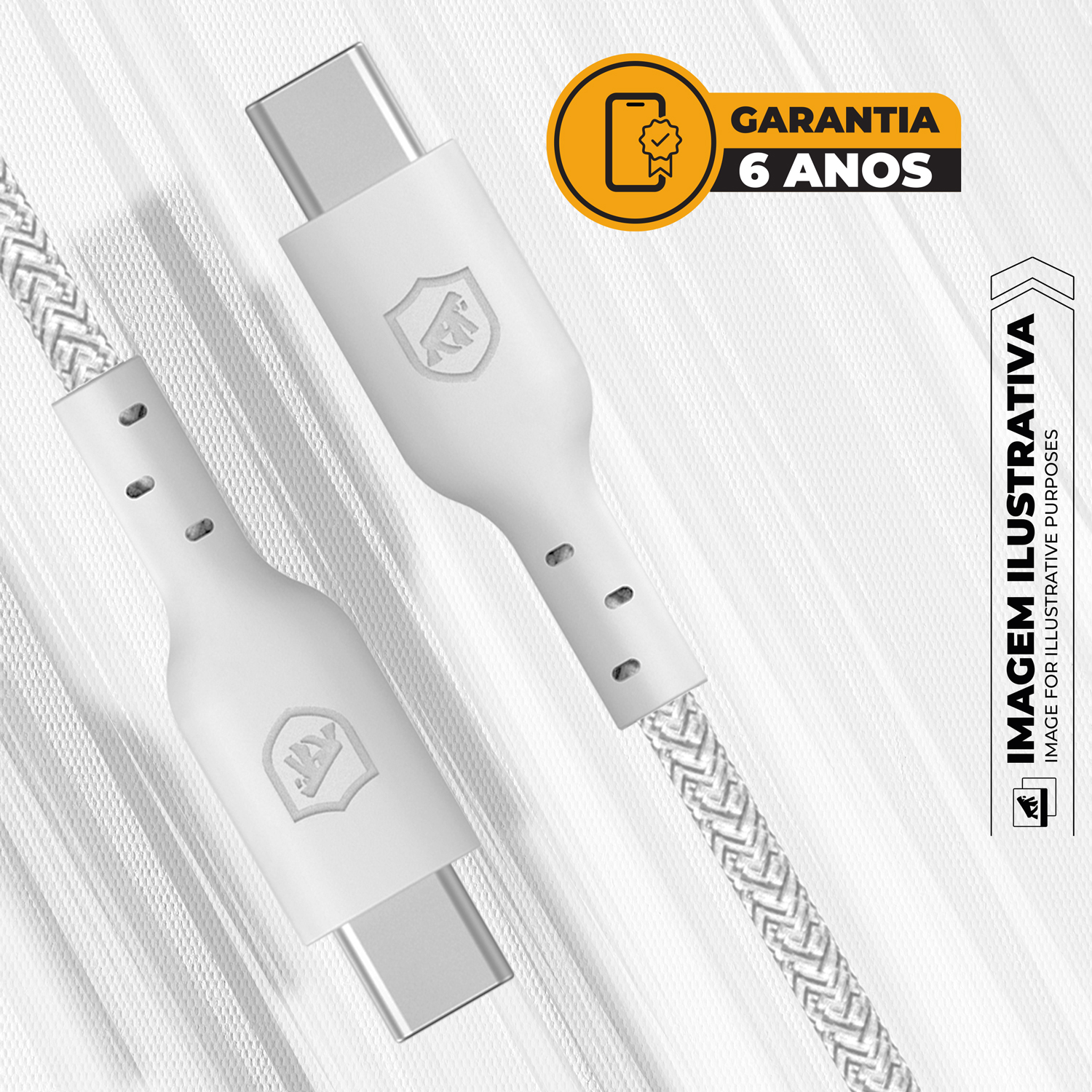 Cabo Ultra Safe - Branco - Tipo C / Tipo C - 1,5 - 6 anos de garantia - Gshield - foto 2